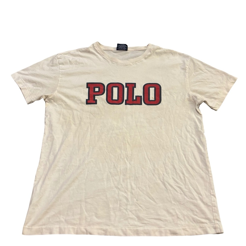 Polo Ralph Lauren Mens Cream Graphic‎ Logo T-Shirt Short Sleeve Cotton Size L